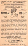 MI, Three Rivers - H D CUSHMAN advertising for Menthol Inhaler - D17459