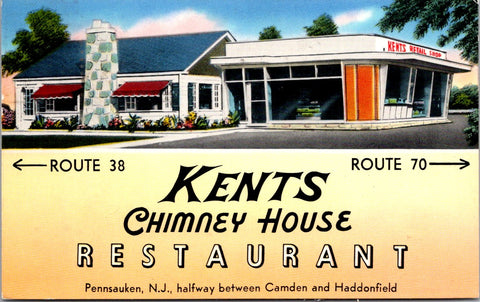 NJ, Pennsauken - Kents Chimney House Restaurant - 1956 postcard - DG0315