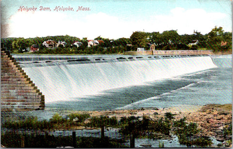 MA, HOLYOKE - Holyoke Dam, overflow structure, buildings postcard - E04312