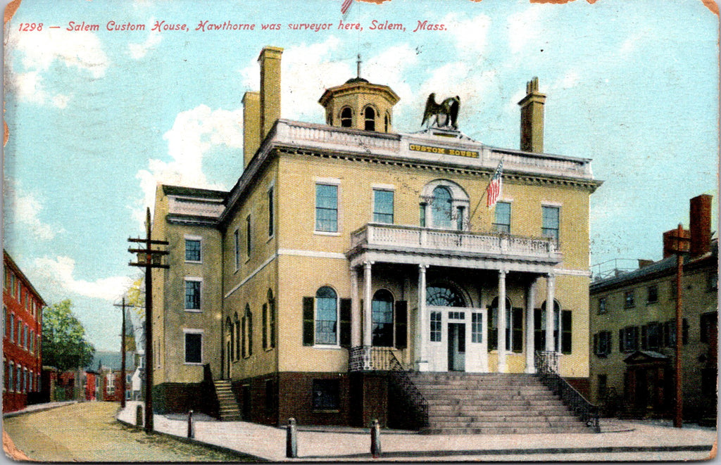 MA, SALEM - Custom House building, Flag killer strike on postcard - E04326