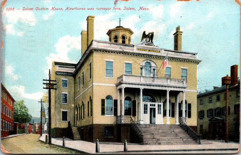 MA, Salem - Custom House building, Flag killer strike on postcard - E04326