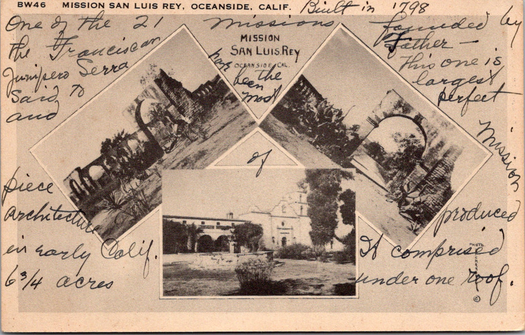 CA, OCEANSIDE - Mission San Luis Rey multi view - 1948 postcard - E09112