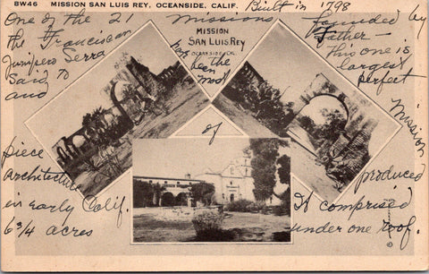 CA, OCEANSIDE - Mission San Luis Rey multi view - 1948 postcard - E09112