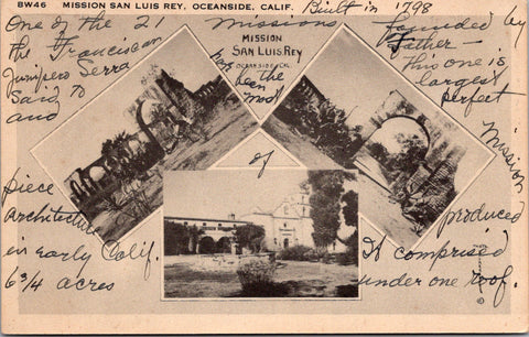CA, Oceanside - Mission San Luis Rey multi view - 1948 postcard - E09112
