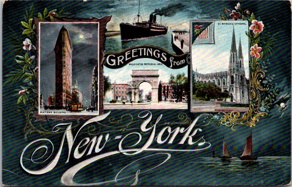 NY, NEW YORK CITY - Greetings from multi view vintage postcard - E10391