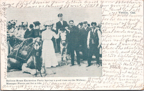 CA, Venice - Balloon Route Excursion, camel, people - 1906 postcard - E10441