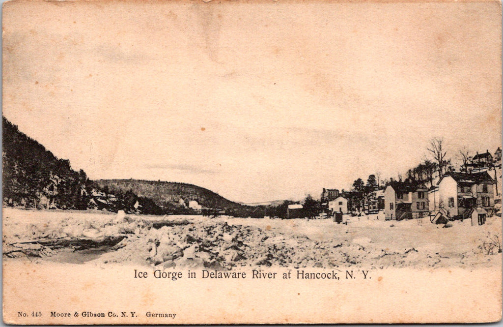 NY, Hancock - Ice Gorge in Delaware River, houses postcard - E23016