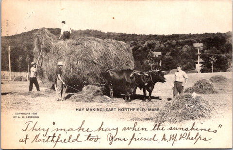 MA, EAST NORTHFIELD - Hay Wagon stacked high - A R Levering postcard - E23019