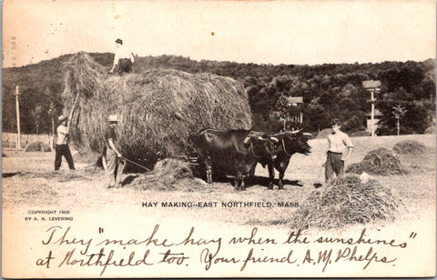 MA, East Northfield - Hay Wagon stacked high - A R Levering postcard - E23019