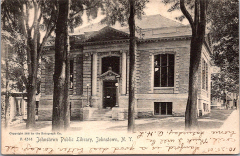 NY, JOHNSTOWN - Public Library - OPEN TO ALL over door - postcard - E23026