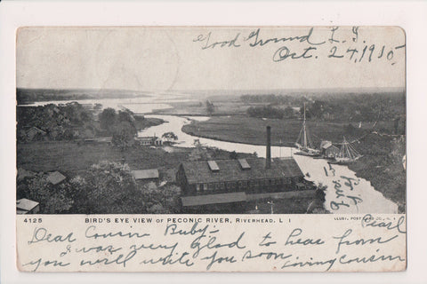 NY, Riverhead, LI - BEV Peconic River, buildings, sailboats etc postcard - E2305