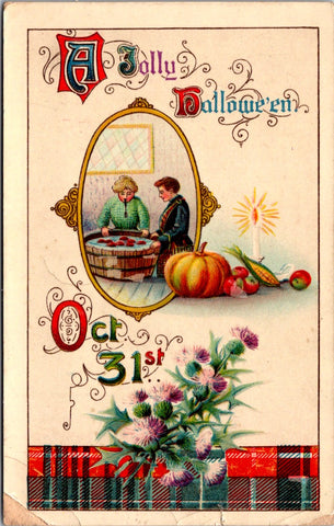 Halloween - A Jolly Hallowe'en - Lady with fork in mouth (original SOLD) E23084