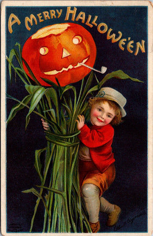 Halloween - A Merry Hallowe'en - Clapsaddle postcard - E23085