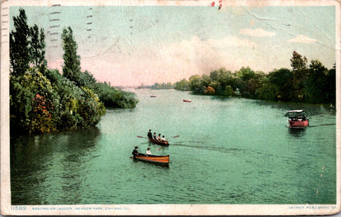 IL, Chicago Illinois - Jackson Park, boating on Lagoon postcard