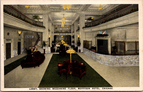 IL, Chicago Illinois - Morrison Hotel Mezzanine floor, Lobby postcard