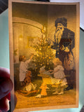 Xmas -  Transparency Card - kids, christmas tree, toys - Santa Claus appears Hold to Light postcard