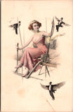 Greetings - Misc - Lady on plane, tiny winged men flying about - F23150