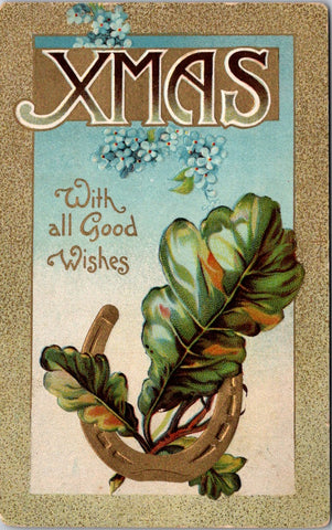 Xmas - With all Good Wishes - Horseshoe, forget me nots, Winsch Back postcard