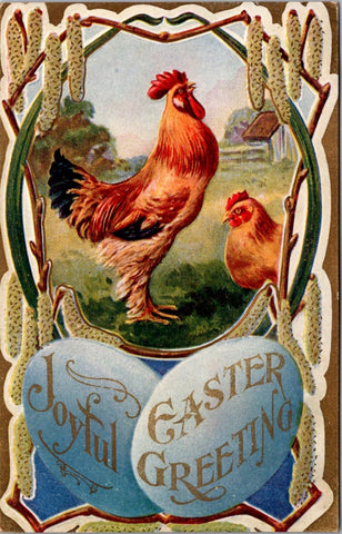 Easter - Rooster close up and Hen postcard - E23170