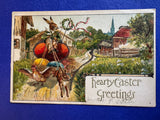 Easter - Anthropomorphic rabbit coachman, hen & rabbit pulling postcard - E23173