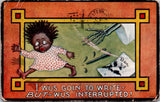 Black Americana - African American child, skeleton hand, ink pen postcard  - E23178