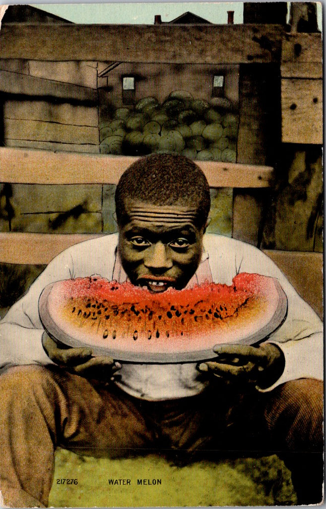 Black Americana - African American MAN eating watermelon postcard  - E23181