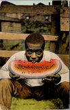 Black Americana - African American MAN eating watermelon postcard  - E23181