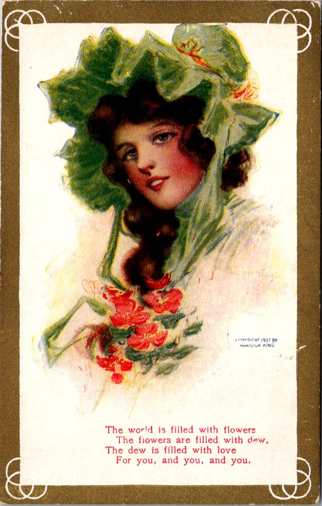 People - Female postcard - Pretty Woman, large hat - E23214