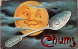 Valentine postcard - CHUMS showing large moon, spoon w/faces - E23225