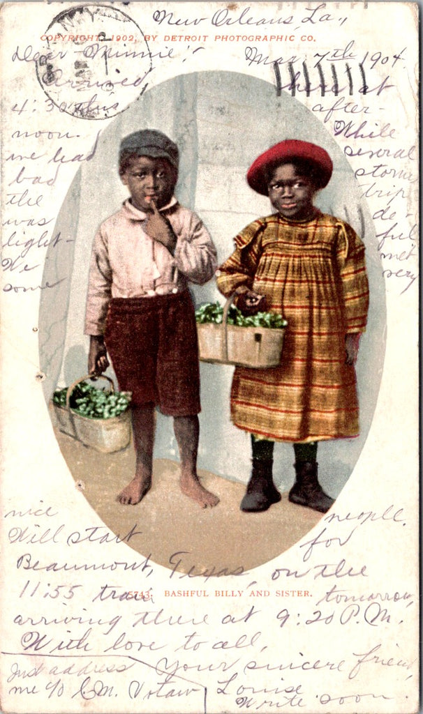 Black Americana - Vintage African American postcard - Bashful Billy & Sister - E23270