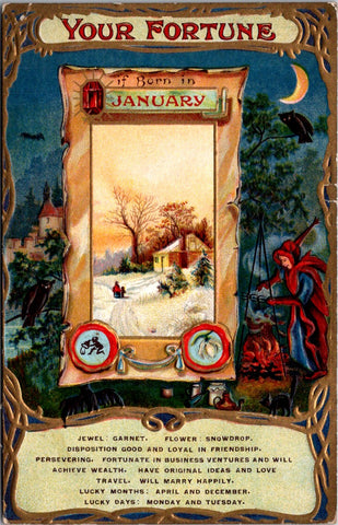 Greetings - Misc - Fantasy YOUR FORTUNE, born in January postcard - E23271