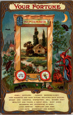 Greetings - Misc - Fantasy YOUR FORTUNE, born in September postcard - E23272