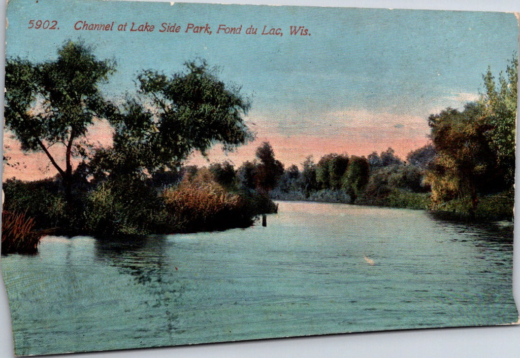 WI, FOND du LAC - Lake Side Park, Channel - 1913 postcard - E23302