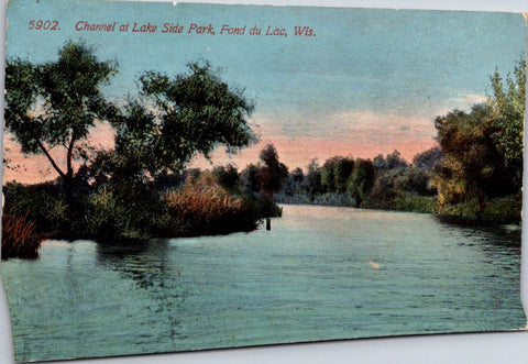 WI, FOND du LAC - Lake Side Park, Channel - 1913 postcard - E23302