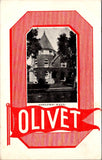 MI, OLIVET - Adelphic Hall in large O, has red flag with Olivet - postcard - E23341