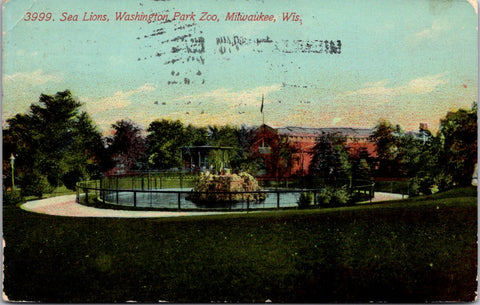 WI, Milwaukee - Washington Park Zoo, Sea Lions enclosure - 1915 postcard - E2335