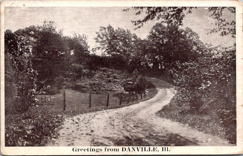 IL, Danville Illinois - Greetings from showing a country road postcard