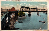 IL, Rock Island Illinois - Crescent Bridge close up, and below postcard