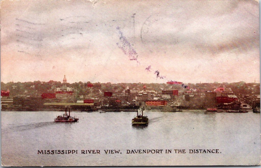 IA, DAVENPORT - BEV of city beyond the Mississippi River 1907 postcard - E23361