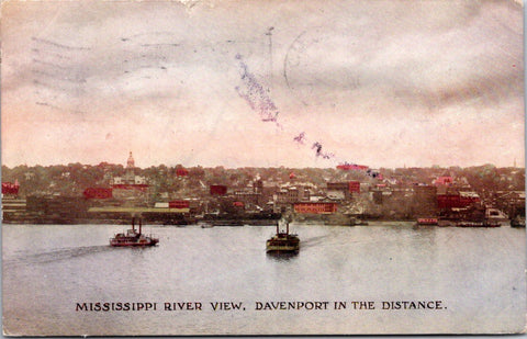 IA, Davenport - BEV of city beyond the Mississippi River 1907 postcard - E23361