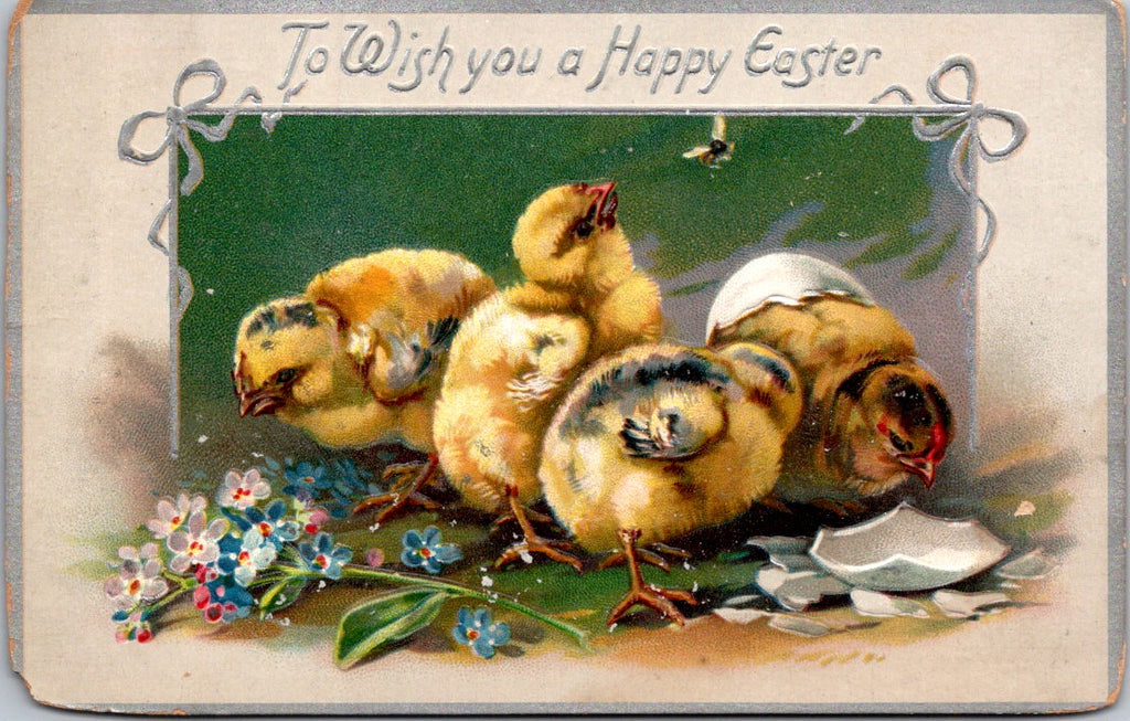 Easter - Yellow and black newly hatched chicks - Tuck postcard - E23370