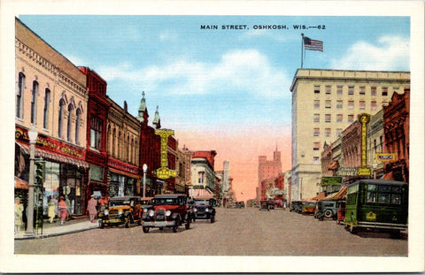 WI, OSHKOSH - Main St with store signs postcard - E23373