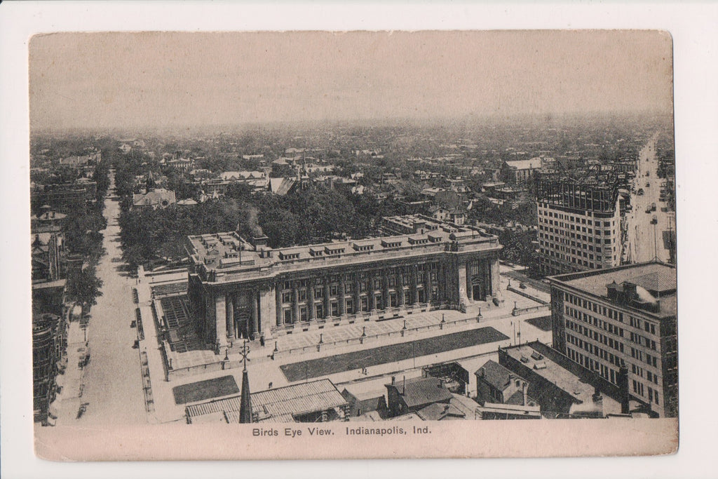 IN, INDIANAPOLIS - bird eye view scene, crane on building on right postcard - E23395