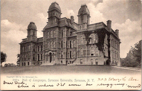 NY, SYRACUSE - University, Hall of Languages - 1905 Rotograph postcard - E23436