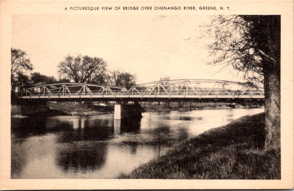 NY, GREENE - Chenango River steel bridge, water postcard - E23440