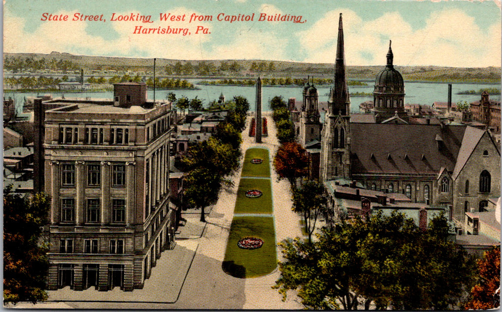 PA, Harrisburg - State St Bird Eye View - Sexichrome postcard - E23507