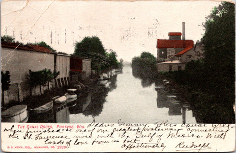 WI, Potage - Canal Docks, building - E C Kropp postcard - E23519