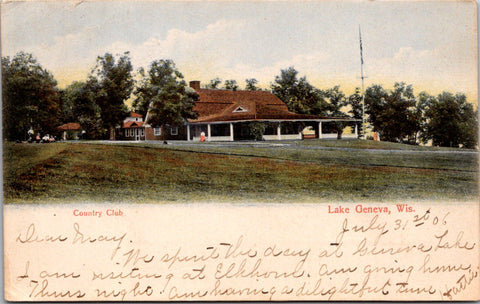 WI, Lake Geneva - Country Club building, people - 1906 postcard - E23522