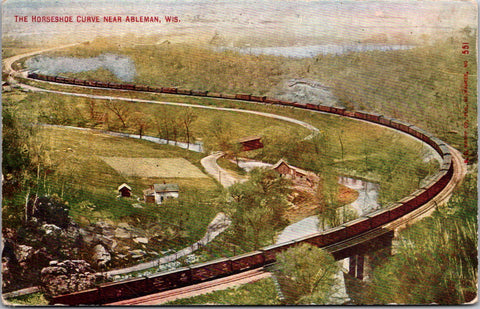 WI, Ableman - Horseshoe Curve - over 50 rail cars on track, etc postcard - E2352