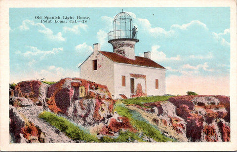CA, Point Loma - Old Spanish Light House, man closeup postcard - E23534